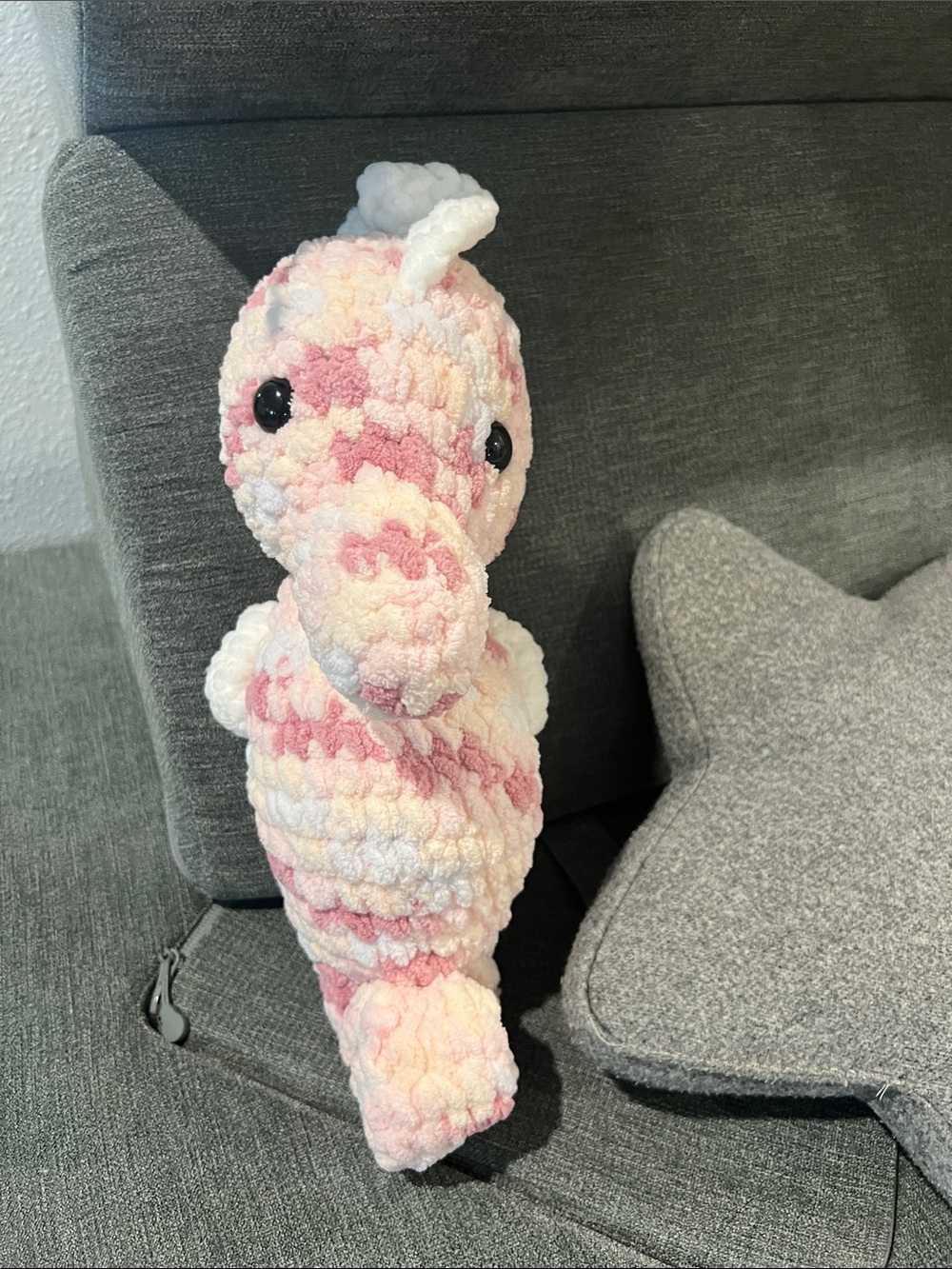 Handmade Plush Seahorse in Soft Pink & Cream